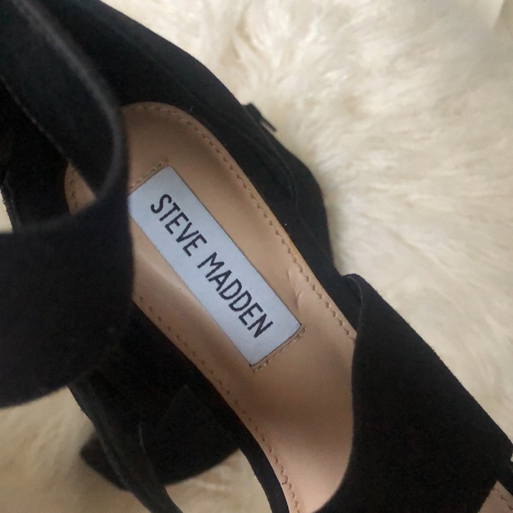 Steve Madden Womens Essex Suede Open Toe Casual Platform Black Suede - Picture 8 of 8